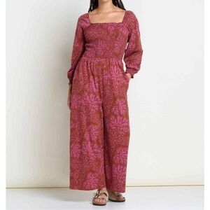 TOAD&CO gemina long sleeve wide leg jumpsuit in violet leaf size large